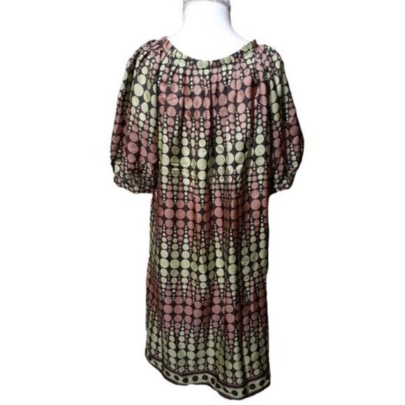 Michael Kors Women's Tunic Dress Green Brown Polka Dot Balloon Sleeves  Small - Picture 6 of 8